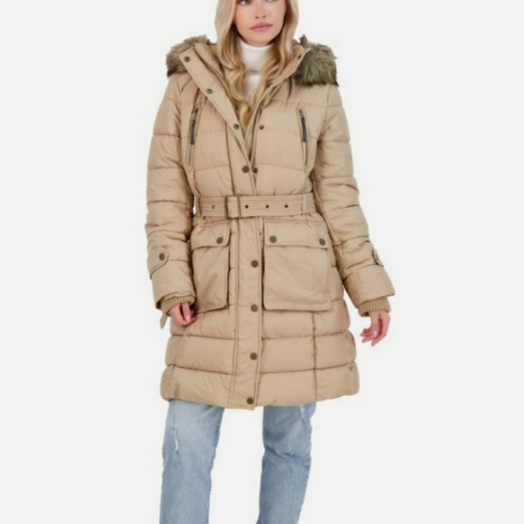 Long Belted Winter Puffer Coat 